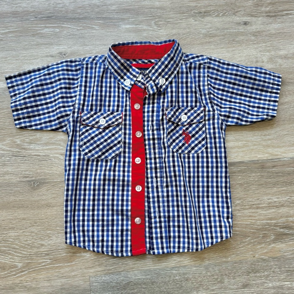 U.S. POLO ASSN. Boys Plaid Shirt Short Sleeve Size 2T